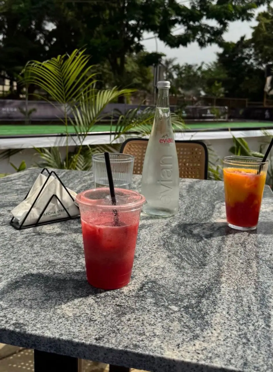 Chilled drinks on a granite table on the Soho Boulevard terrace